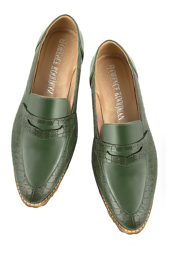 Forest green women's casual loafers.. Top view - Florence KOOIJMAN